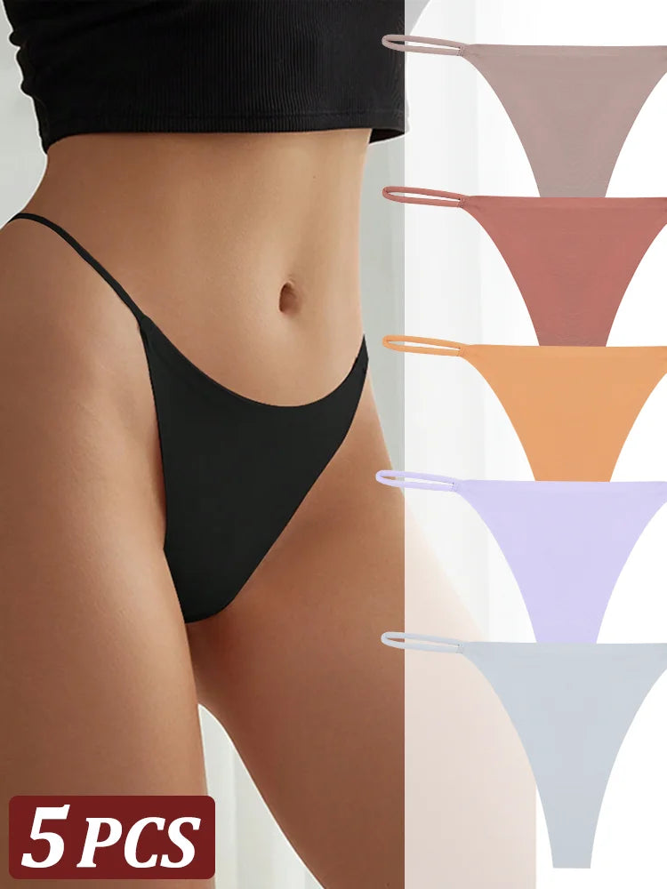 5PCS Seamless Thong Women Invisible Thin Strap Low Waist High Stretch Flexibility Panties Sexy Underwear Ladies Briefs T-back