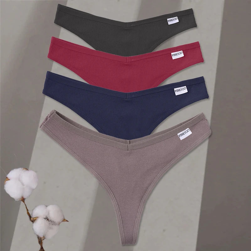 4Pcs/set Cotton Thongs Women Low-Rise Bikini Underwear M-XL Comfortable G-string Female Fruit Embroidery T-Back Panties Lingerie
