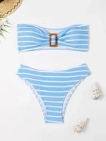 Blue Striped Bikini 2025 Brazilian Biquini Bandeau Two Pieces Swimsuit Women Thong Bathing Suit Swimwear Female Summer Beachwear
