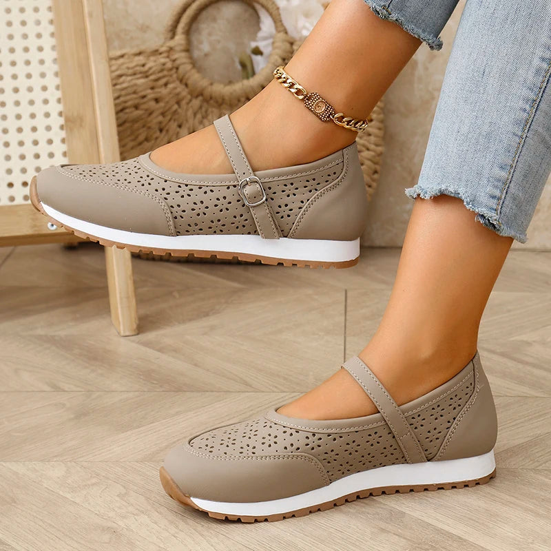 White Hollow Out Platform Sneakers Women 2025 Plus Size 36-43 Breathable Sports Shoes Woman Comfort Non Slip Walking Flats Mujer