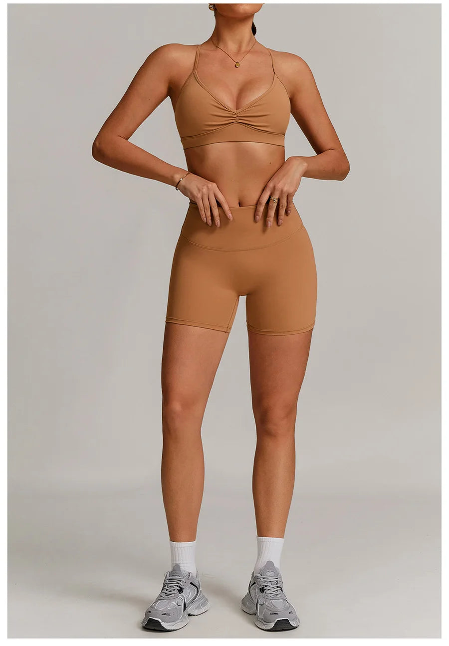 Women 2PCS Yoga Suit Sports Gym Set Tracksuit Workout Long Sleeve Shirt Fitness Flared leggings Short sleeve shorts running suit