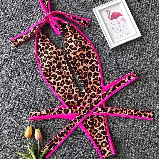 2025 Deep V Female Halter Swimwear One Piece Swimsuit Women Backless Monokini High Cut Wrap Around Bathing Suit Swim Bodysuit