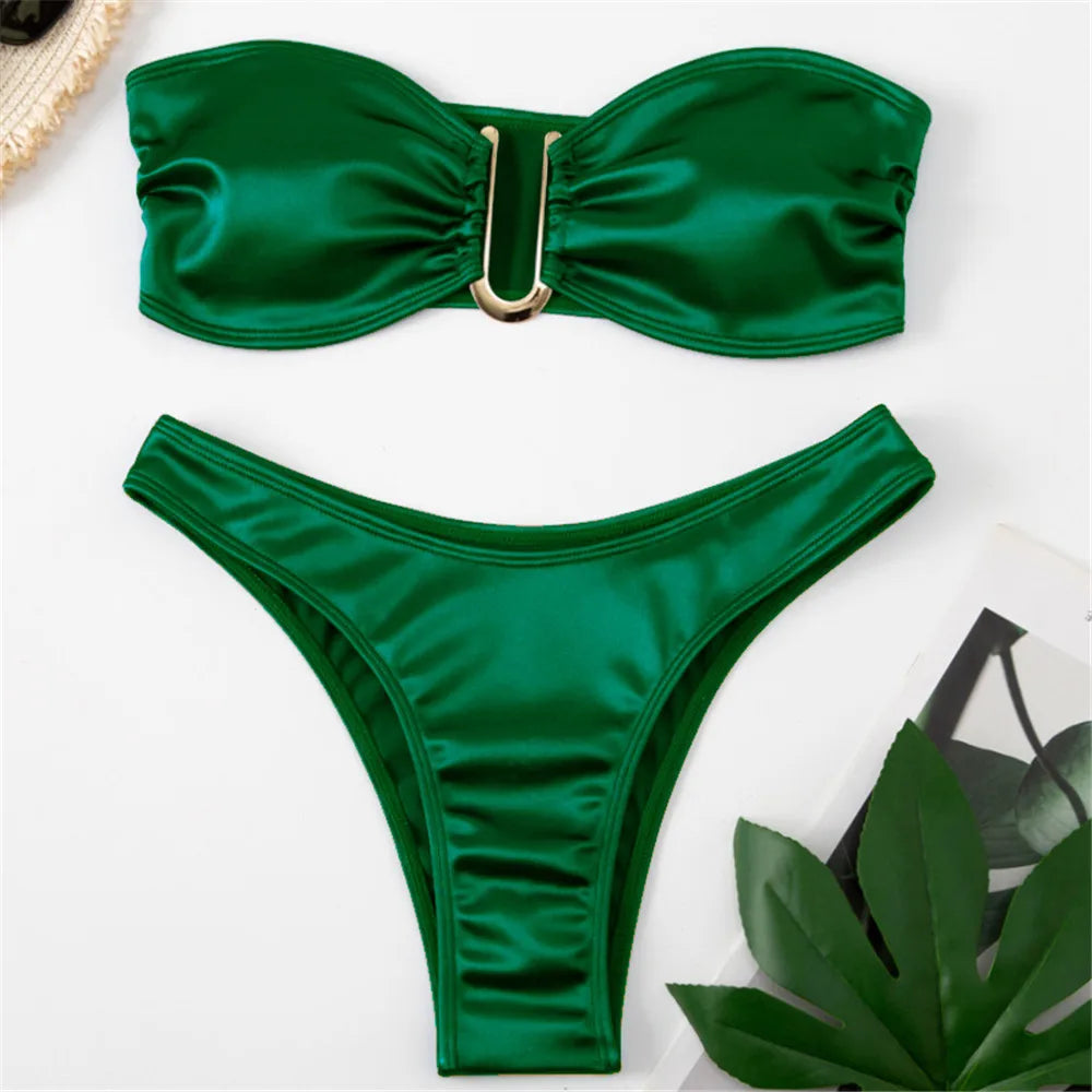 Sexy U Shaped Bandeau Bikinis Sets Mujer Strapless Swimwear Women Gold Swimsuit Bathing Suit Biquinis Brazilian Bikini Swim 2026