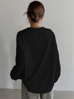 Women Basic Long Sleeve Loose O-neck T-shirt Autumn Winter Solid Color Tee Top Streetwear