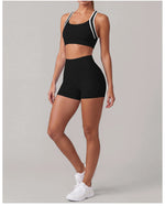 Summer 2 Pieces Yoga Sets Women Color Contrast Back I-shaped Shockproof Sports Bra High Waist Shorts Gym Fitness Suit Tracksuit