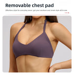 Summer Sports Bra Women Seamless Halter Top Fitness Bra High Support Push-up Open Back Gym wear Running Yoga Workout Underwear