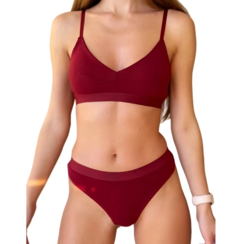 Comfort Cotton Bra Panties Set Women Push-Up Bra Low Waist Thongs Sports Underwear Sexy Lingerie Set Female T-Back Intimates