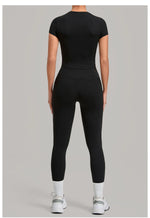 Women Tracksuit Yoga Sets Short Sleeve Slim Sports T Shirts Workout Clothes Outdoor Tight High Waist Pocket Pants Fitness Suits