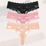 3Pcs Lace Sexy Thongs Women Low-Rise Briefs Sexy Soft Ladies Underwear Trendy Floral Underpants Female Flowery Panty Lingerie