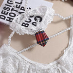 Toucheart Sexy Lingerie Suit for Women Lace Mesh See-through Lace Up Top Plaid Pleated Skirt Halter Women's Underwear Set New