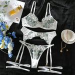 Fairy Sexy Lingerie 3 Pieces Lace Underwear Set Intimate Goods Romantic Lingeries Transparent Floral Embroidery Bra Panties Sets