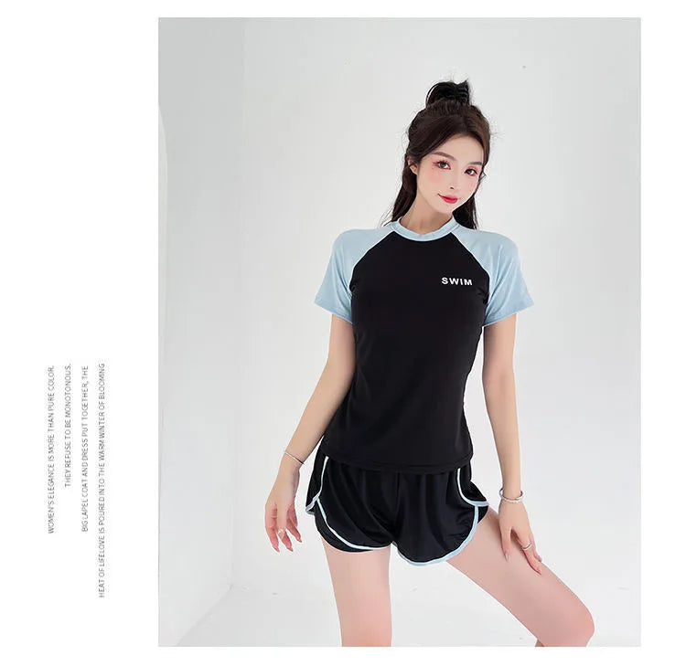 Swimsuit Women's Two-piece Split Sports Style Student Conservative Cover Belly Slimming Hot Spring Ins Style Plus SizeSwimsuit