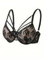 Sexy Black Lace Push Up Bra Women Deep V Plunge Cross Strap Skin-Friendly Mesh Side Smoothing No Dig Comfort Underwear MR3641