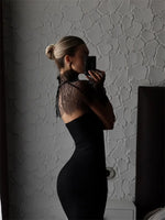 Ahagaga Sexy Women's Maxi Dresses With Lace Shawl Solid Strapless Sheath Slim Fit Fashion Gloves Summer Female Party Vestidos