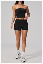 Summer Tight Yoga Suit Women Color Contrast Strapless Slim Sports Tank Top Shorts Fitness Suit Gym Running Workout Tracksuit