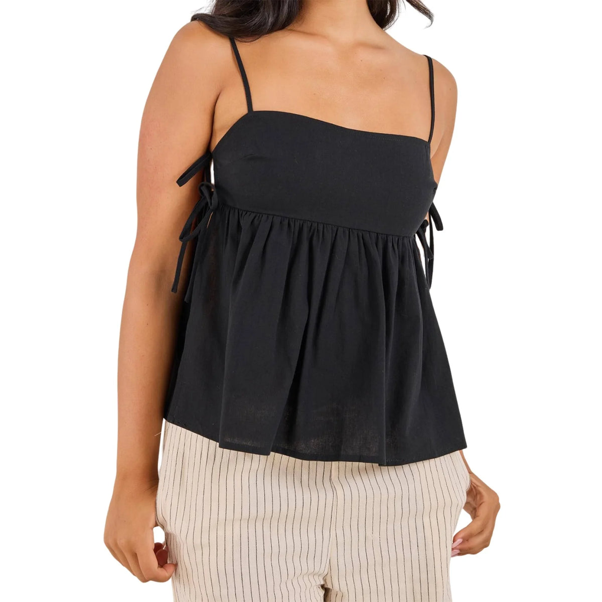 Summer Loose Women's Camisoles Stylish Solid Color Side Strap Spaghetti Straps Crop Tank Tops