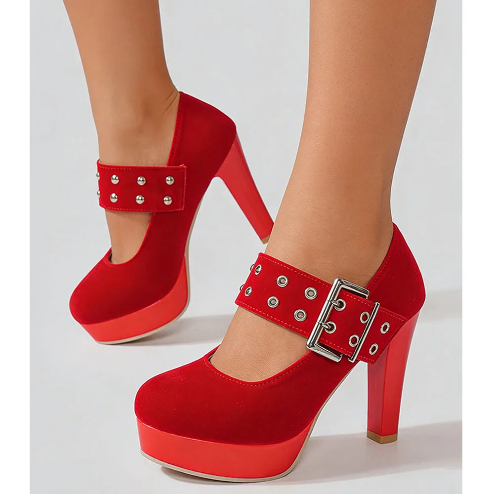 2026 Big Size 33-43 Retro Black Office Lady Buckle Strap Mary Janes Platform Pumps Elegant Red 10.5cm High Heels Shoes Women