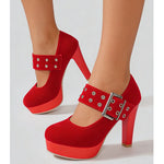 2026 Big Size 33-43 Retro Black Office Lady Buckle Strap Mary Janes Platform Pumps Elegant Red 10.5cm High Heels Shoes Women