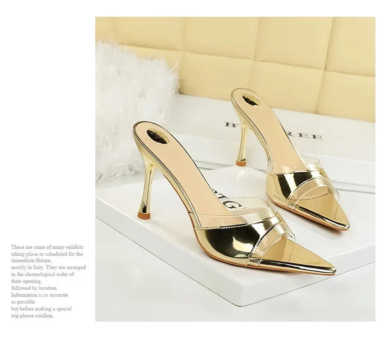 BIGTREE Shoes Women PVC Transparent Shoes for Women Sexy Pointed Open Toe Shallow Slider Slippers Ladies Sandal High Heels Mules