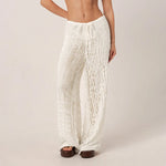 Women's trousers, fashionable and versatile, solid color, drawstring straight trousers, beach sun protection trousers