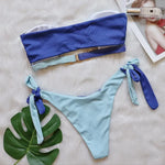 Luxuryt Bandeau Bikini 2025 Woman Sexy Orange Patchwork Cut Out Rhinestone Swimsuit Bathing Suit Thong Swimwear Traje De Baño