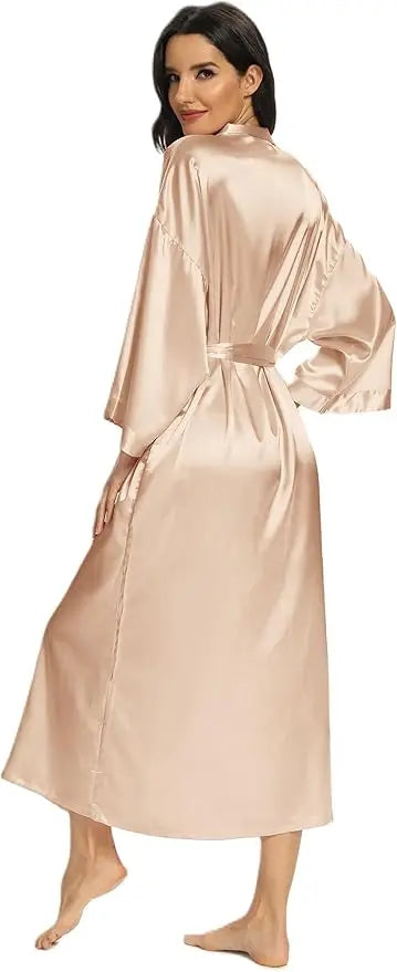 Women's Satin Robe Belted Elegant Solid Color Silky Comfort Bathrobe Loungewear
