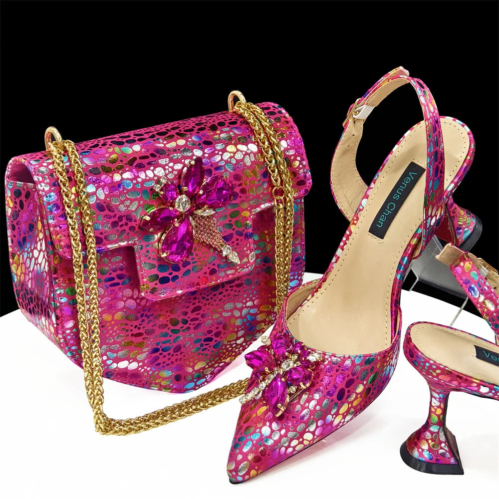 Doershow New Arrival African Wedding Shoes and Bag Set gold Color Italian Shoes with Matching Bags Nigerian lady party1-12