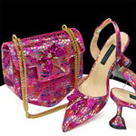Doershow New Arrival African Wedding Shoes and Bag Set gold Color Italian Shoes with Matching Bags Nigerian lady party1-12