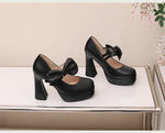 Plus Size Women's Bow Mary Janes Platform Chunky Heels Ankle Strap High Heel Pumps Sweet Lolita Party Dress Shoes