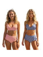 Women 2 Piece Bikini Set Striped/Plaid Swimsuits V Neck Bra and High Rise Thongs Casual Bathing Suits for Beach Pool