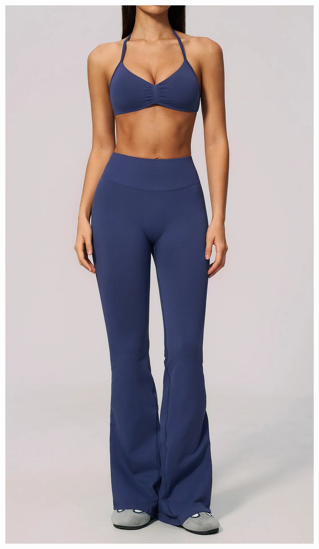 Summer Fitness Suit Women Seamless Hanging Neck Pleate Sports Bra Yoga Sets High Waist Wide Leg Leggings Running Athletic Wear