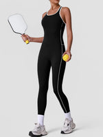 High Stretch Body Shaping Yoga Jumpsuit Women Black Patchwork Hollow Out Back Cross Fitness Sports One Piece Workout Bodysuits