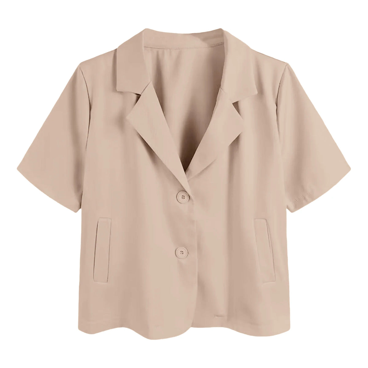 Women Cropped Short Sleeve Blazer Jacket Lapel Collar Buttons Loose Solid Suit Coat Summer Casual Office Outerwear With Pocket