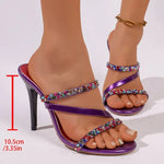 2026Rhinestore Super High Heel Slippers Women Spring Sexy Party Narrow Band Gold Sandals Woman's Summer Sandals
