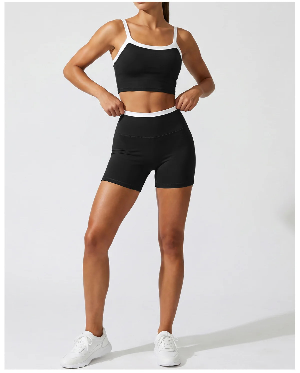 Double Layered Contrasting Yoga Sets Women Shock-absorbing Sports Bra Gym Workout Clothes Outwear High Waist Pants Fitness Suits