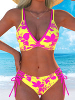 Sexy Neon Yellow Gradient Bikinis Sets Bathing Suits Swimwear Women 2026 V Neck Push Up Drawstring Side High Waist Swimsuit