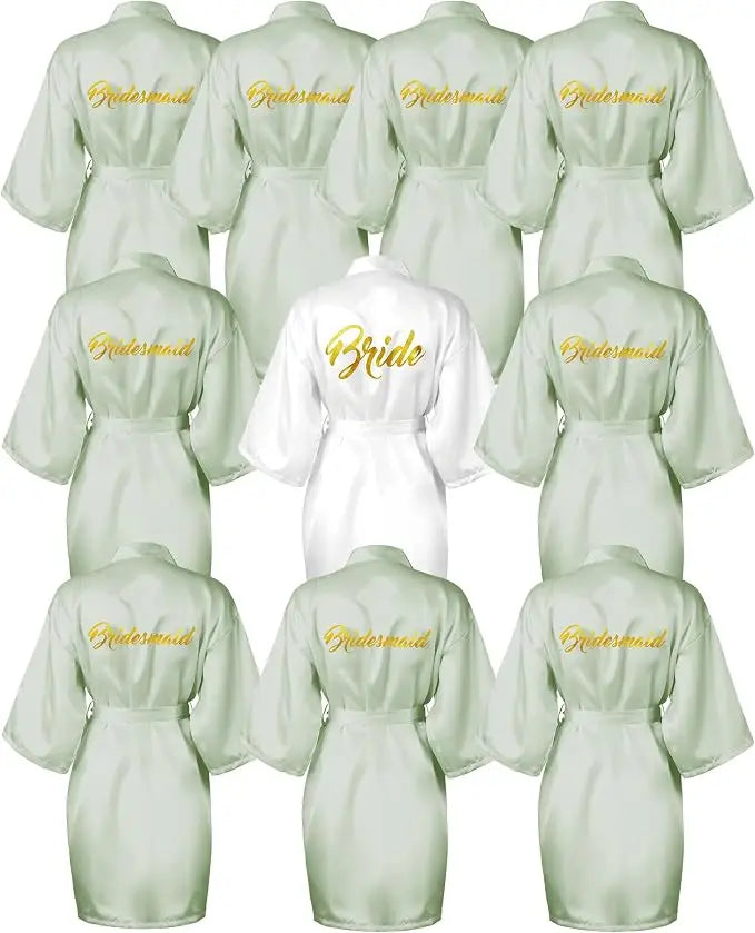 Bridesmaid Robes Satin Bridal Party Embroidered Bride Design, Kimono Sleeves, Smooth Satin Feel, for Getting Ready Photos, Brida