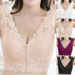 Zipper Sexy Lace Bras For Women V Neck Push Up Padded Brasiere Tops Hollow Out Bralette Breathable Comfortable Women'S Underwear