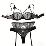 Black Thigh-High Stockings With Sexy Lace Single-Layer Thin Embroidered Lingerie Set, French-Style Pure Passion ZA825205