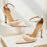 2026 Summer New Style - Three-color Mesh Open Toe Business Shoes with Round Tops, Small Inner Cuts, Thin High Heels