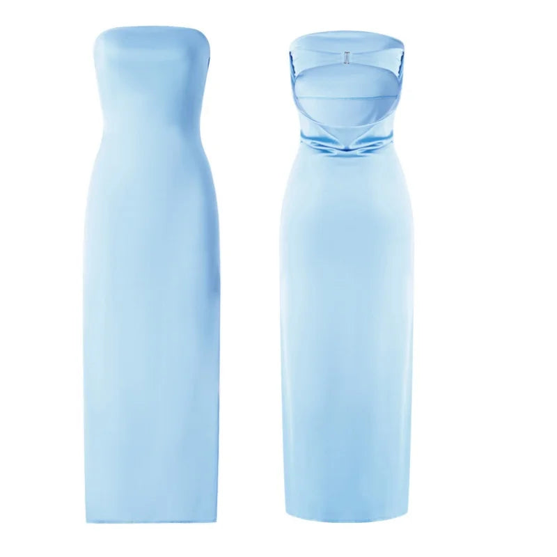 Women Evening Party Long Dress Backless Cut Out Strapless Straight Dress Summer Sexy Elegant Dresses