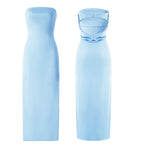 Women Evening Party Long Dress Backless Cut Out Strapless Straight Dress Summer Sexy Elegant Dresses