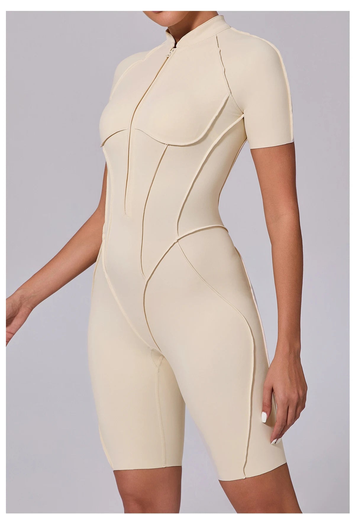 Summer Zipper Workout Jumpsuit Sports Overalls Women Running Fitness Short Sleeve Yoga Bodysuit