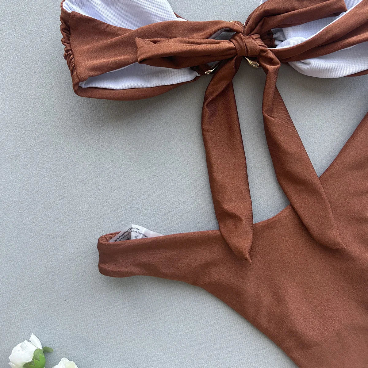 DEKA Bandeau Bikini Summer Beach Classic Strapless Swimsuit Women Sexy Tie Side Shiny Metal Hardware Ring Bandeau Bikni Beach