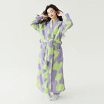 Women New Autumn Winter Thickened Anti-Static Coral Fleece Beauty Velvet Extra Long Bathrobe Sleep Loungewear Robe