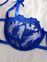 Lady Floral Embroidery Lingerie Set Women Sheer Bra and Brief Underwear Set Satin Sexy Intimates Underwear