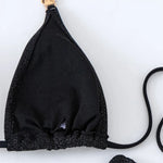 Sexy Black Shiny Swimwear Sarong String Halter Triangle Bikinis Sets 3 Pieces Rhinestone Swimsuit Women 2026 Bather Beachwear