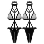 Porn PU Leather Erotic Open Crotch Bodysuit Zipper Open Crotch Bandage Breast Latex Women Sexy Lingerie