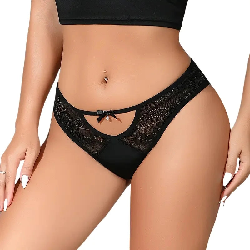 1pcs 2026 Fashion Hollow Out Sexy Women Panties Floral Sexy Lingerie Elegant Bow Decor Female Underwear Breathable Lady Briefs