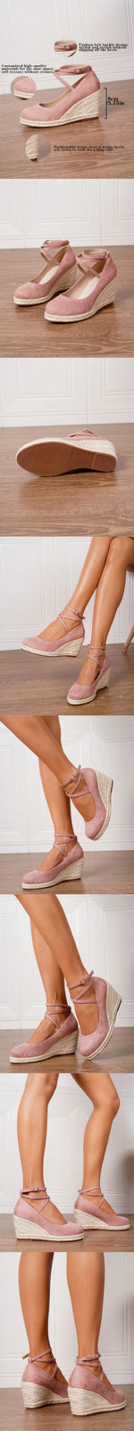 Big Size 43 Comfort Summer Office Lady Platform Shoes Espadrilles Shoes Women Leisure Cross Strap High Heels Wedges Pumps Woman
